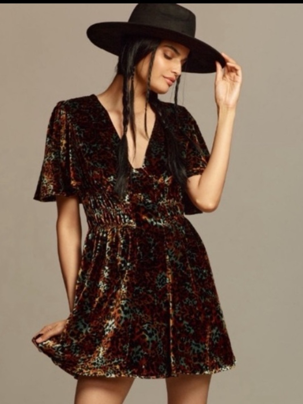 NWT Anthropologie Short-Sleeve Velvet Mini Dress